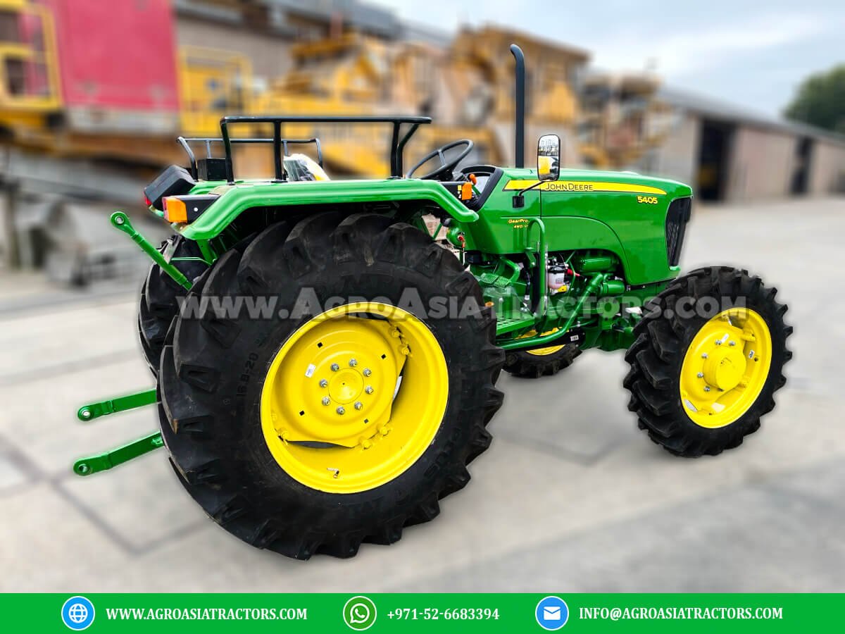 John Deere 5405 tractor for sale in the UAE at AgroAsiaTractors.ae. Available in Dubai, Abu Dhabi, Sharjah, Ajman, and Ras Al Khaimah. Robust and efficient tractor for all your farming needs.