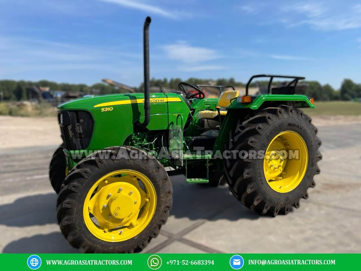 John Deere 5310 tractor for sale in the UAE at AgroAsiaTractors.ae. Available in Dubai, Abu Dhabi, Sharjah, Ajman, and Ras Al Khaimah. Reliable and powerful tractor for various agricultural tasks.