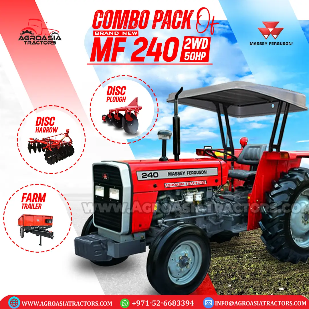 "Massey Ferguson MF240 tractors for sale throughout the UAE. Experience the reliability and power of the MF240, ideal for a range of farming needs. Available in Dubai, Abu Dhabi, Sharjah, Ajman, Ras Al Khaimah, and beyond. Upgrade your agricultural equipment with our top-quality tractors. Contact us today for more information and to arrange a viewing."