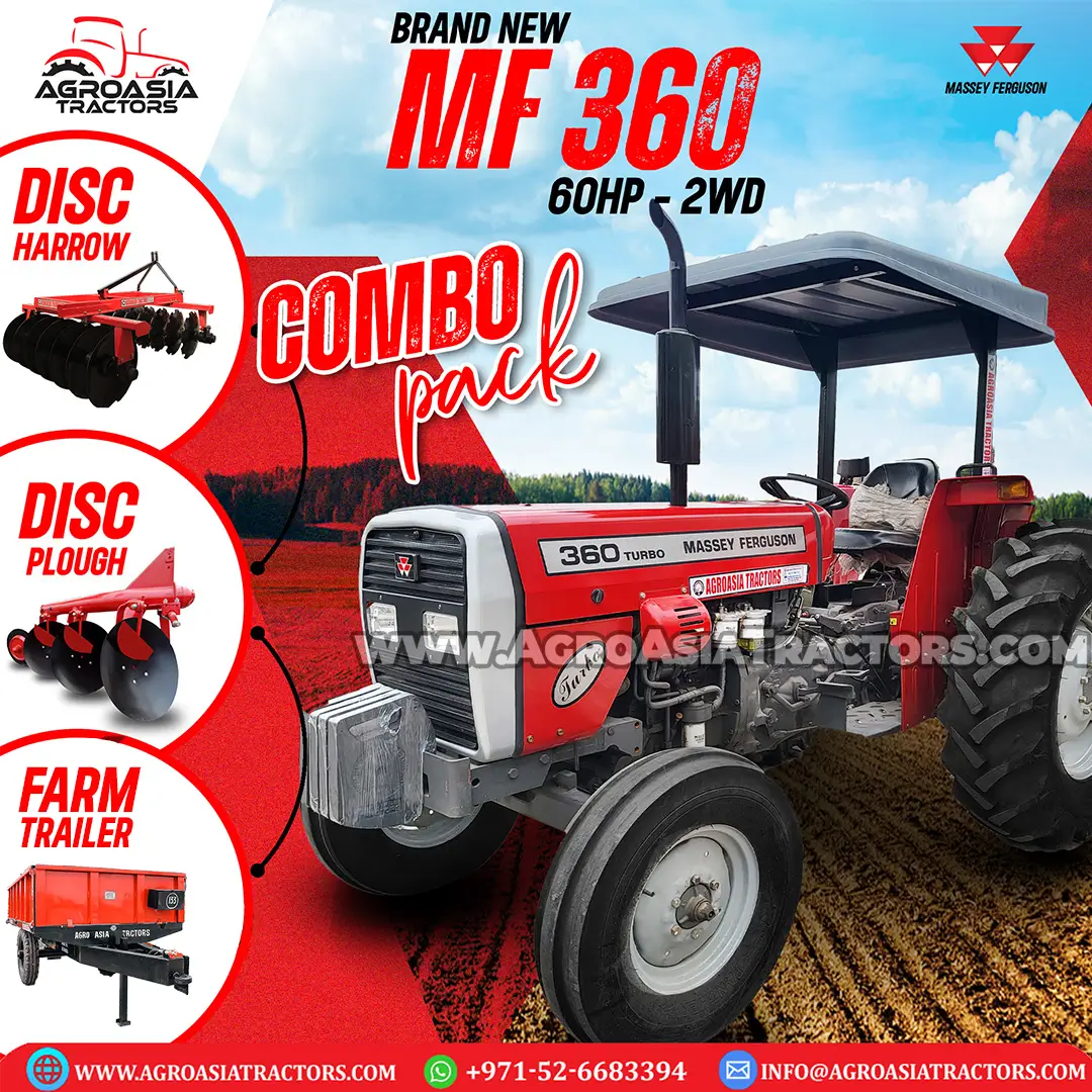 Massey Ferguson MF360 tractors for sale across the UAE. Discover high-performance MF360 tractors designed for reliability and efficiency. Available in major locations including Dubai, Abu Dhabi, Sharjah, Ajman, and Ras Al Khaimah. Enhance your agricultural operations with our top-quality tractors, perfect for various farming tasks. Contact us today for more details and to schedule a viewing.