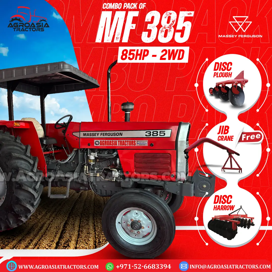 "Massey Ferguson MF385 tractors for sale across the UAE. Explore the robust and efficient MF385, perfect for a variety of farming tasks. Available in Dubai, Abu Dhabi, Sharjah, Ajman, Ras Al Khaimah, and other major cities. Enhance your farming operations with our high-quality tractors. Reach out today for more details and to schedule a demonstration."